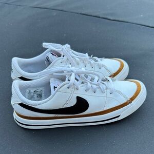 Nike White and Tan Sneakers with Black Swoosh